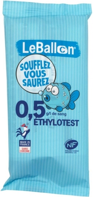 Ethylotest jetable NF - Taux 0,5 g/l